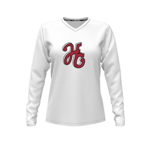 [CUS-DFW-TEES-CMF-VNK-LSL-WHT-FYXS-LOGO1] Comfort T-Shirt (Female Youth XS, White, V Neck, Logo 1, Long Sleeve)