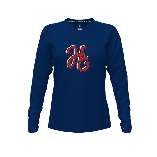 [FTLVPTNV-FYXS-LOGO1] Decker Performance T-Shirt (Female Youth XS, Navy, V Neck, Logo 1, Long Sleeve)