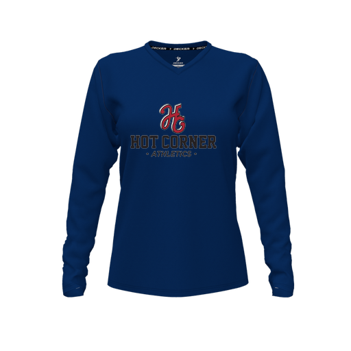 [CUS-DFW-TEES-PER-VNK-LSL-NVY-FYXS-LOGO2] Performance T-Shirt (Female Youth XS, Navy, V Neck, Logo 2, Long Sleeve)