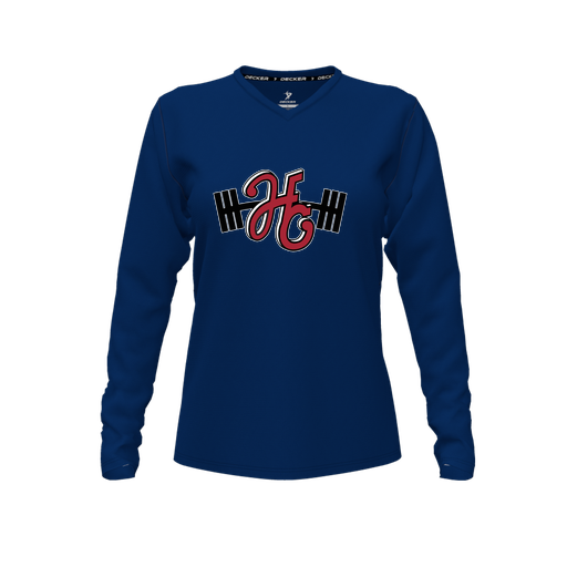 [FTLVPTNV-FYXS-LOGO3] Decker Performance T-Shirt (Female Youth XS, Navy, V Neck, Logo 3, Long Sleeve)