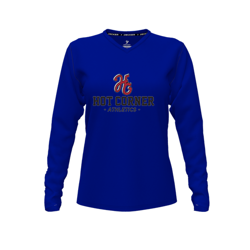 [CUS-DFW-TEES-PER-VNK-LSL-RYL-FYXS-LOGO2] Performance T-Shirt (Female Youth XS, Royal, V Neck, Logo 2, Long Sleeve)