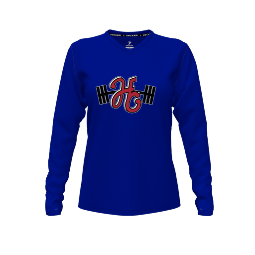 [CUS-DFW-TEES-PER-VNK-LSL-RYL-FYXS-LOGO3] Performance T-Shirt (Female Youth XS, Royal, V Neck, Logo 3, Long Sleeve)