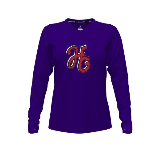 [CUS-DFW-TEES-PER-VNK-LSL-PUR-FYXS-LOGO1] Performance T-Shirt (Female Youth XS, Purple, V Neck, Logo 1, Long Sleeve)