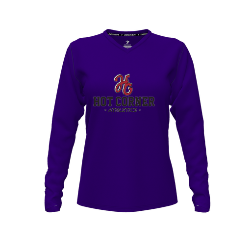 [CUS-DFW-TEES-PER-VNK-LSL-PUR-FYXS-LOGO2] Decker Performance T-Shirt (Female Youth XS, Purple, V Neck, Logo 2, Long Sleeve)