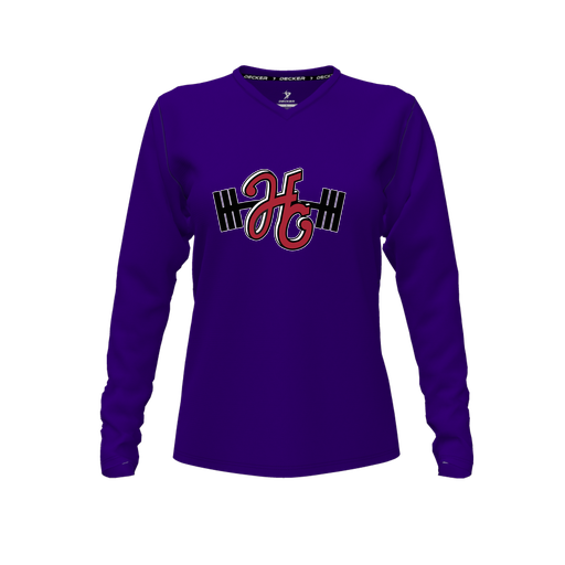 [CUS-DFW-TEES-PER-VNK-LSL-PUR-FYXS-LOGO3] Performance T-Shirt (Female Youth XS, Purple, V Neck, Logo 3, Long Sleeve)